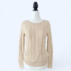 H&M Women’s Basic White Cable Knit Old Money Sweater Preppy Prep School Small